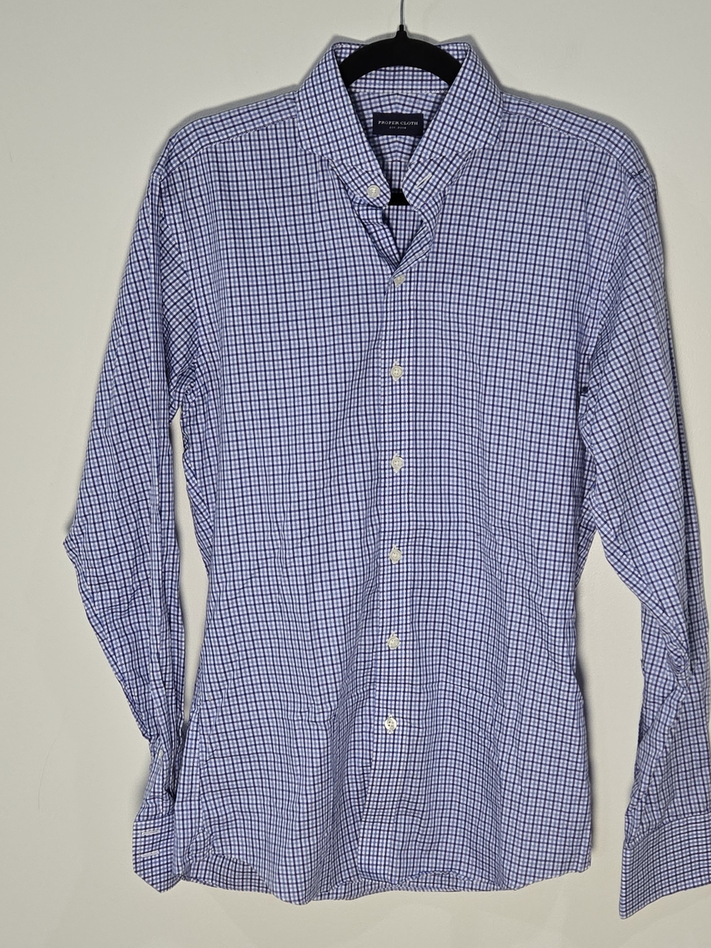 Proper Cloth Sz 15.5  Button-Down Blue Micro-Check Shirt
